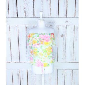 90s sheer yellow floral off the shoulder Tommy Jeans top